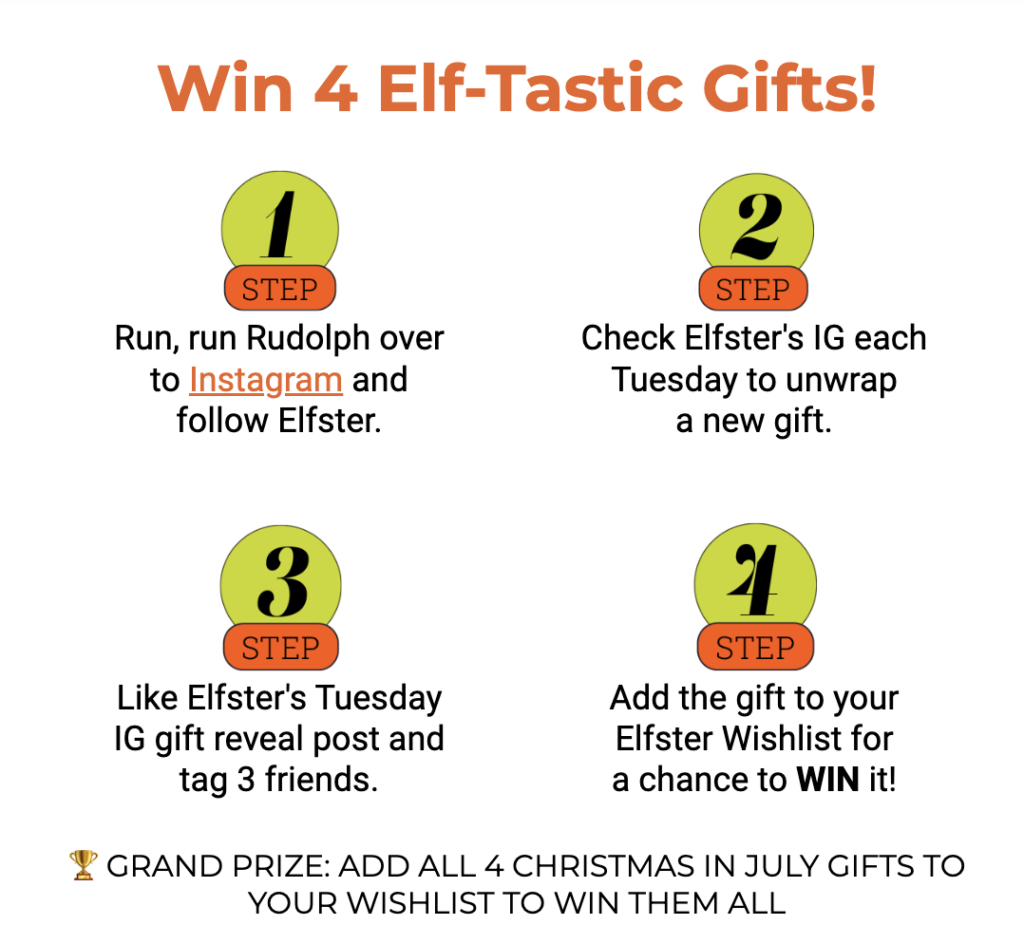 Steps to win Elfster's Christmas in July giveaway